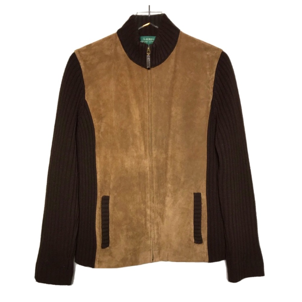 Ralph Lauren Front Leather Panel Full Zip Sweater